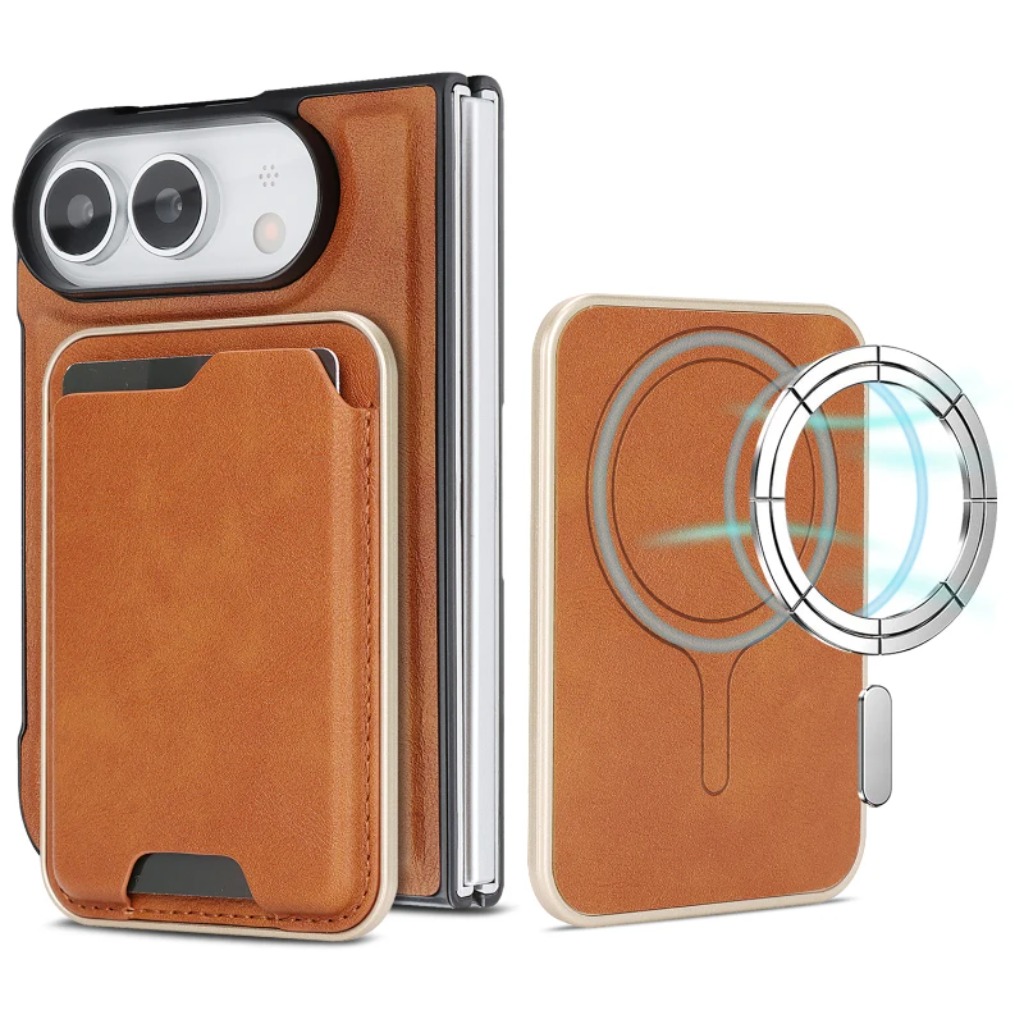 Leather Wallet Card Holder Phone Cover - Apple iPhone Duo 18 Fold 2026用、マグセーフ対応の磁石内蔵スマートフォンケース。カードホルダー付きで、取り外し可能なレザー製ウォレットとしても使用可能。