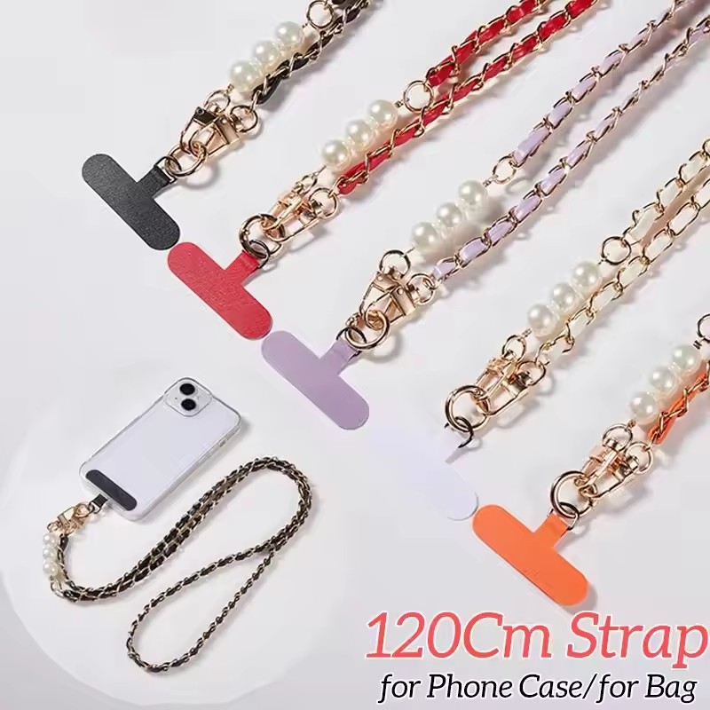 Crossbody Lanyard Neck Strap Case - 新しいスマホケース、汎用性の高いネックストラップ、女性用、長めのネックと肩掛けストラップ、長めのクロスボディ、パール付きチェーン、携帯電話用ストラップ。