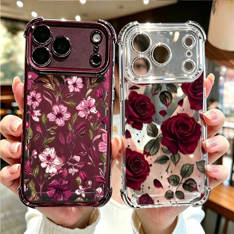 レトロな赤い花柄のケース。Redmi A7 PRO、15A、 - Vintage Floral Pattern Soft Case のレビューと価格